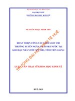 Hoàn thiện công tác kiểm soát chi thường xuyên NSNN tại kho bạc nhà nước mỹ tho, tỉnh tiền giang 