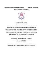 Đánh giá kết quả phẫu thuật tạo hình niệu đạo điều trị lỗ tiểu lệch thấp thể dương vật bằng vạt da - niêm mạc bao quy đầu có cuống trục ngang ttta
