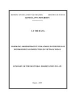 Xử lý vi phạm hành chính trong lĩnh vực bảo vệ môi trường ở Việt Nam hiện nay ttta