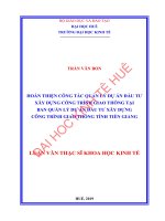 Hoàn thiện công tác quản lý dự án đầu tư công trình giao thông tại ban quản lý dự án đầu tư xây dựng công trình giao thông tỉnh tiền giang 