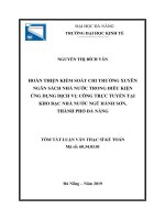 Hoàn thiện kiểm soát chi thường xuyên ngân sách nhà nước trong điều kiện ứng dụng dịch vụ công trực tuyến tại kho bạc nhà nước ngũ hành sơn, thành phố đà nẵng