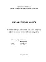 THIẾT KẾ CHẾ TẠO, ĐIỀU KHIỂN ÁNH SÁNG, NHIỆT ĐỘ, ĐỘ ẨM TRONG HỆ THỐNG TRỒNG RAU TỰ ĐỘNG