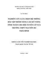 Nghiên cứu lựa chọn hệ thống bài tập nhằm nâng cao kỹ năng tính toán cho đội tuyển cờ vua trường THPT nguyễn du – thái bình 