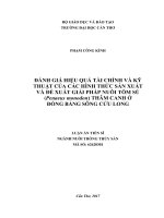 Đánh giá hiệu quả tài chính và kỹ thuật của các hình thức sản xuất và đề xuất giải pháp nuôi tôm sú (penaeus monodon) thâm canh ở đồng bằng sông cửu long 