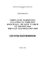 Luận văn thạc sỹ - Xây dựng Chiến lược Marketing Du lịch 2016 – 2020 tại Công ty TNHH MTV Khách sạn – Du lịch và Dịch vụ Thương mại Điện lực