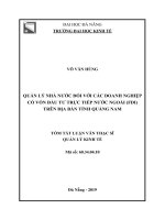 Quản lý nhà nước đối với các doanh nghiệp có vốn đầu tư trực tiếp nƣớc ngoài (FDI) trên địa bàn tỉnh Quảng Nam