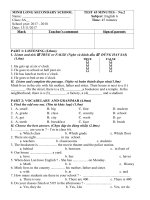 ĐỀ KIỂM TRA TIẾNG ANH 6 SỐ 2 HK 1