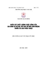 KHẢO sát CHẤT LƯỢNG CUỘC SỐNG của GIA ĐÌNH và bố mẹ TRẺ KHE hở môi vòm MIỆNG TRƯỚC và SAU PHẪU THUẬT 