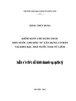 Luận văn thạc sỹ - Kiểm soát chi ngân sách Nhà nước cho đầu tư xây dựng cơ bản tại KBNN Nam Từ Liêm