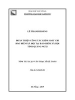 Hoàn thiện công tác kiểm soát chi bảo hiểm xã hội tại cơ quan bảo hiểm xã hội tỉnh quảng ngãi 