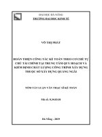 Hoàn thiện công tác kế toán theo cơ chế tự chủ tài chính tại trung tâm quy hoạch và kiểm định chất lượng công trình xây dựng thuộc sở xây dựng quảng ngãi 