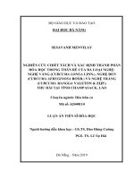 NGHIÊN cứu CHIẾT TÁCH và xác ĐỊNH THÀNH PHẦN hóa học TRONG THÂN rễ của BA LOẠI NGHỆ NGHỆ VÀNG (CURCUMA LONGA LINN ), NGHỆ ĐEN (CURCUMA AERUGINOSA ROXB ) và NGHỆ TRẮNG (CURCUMA MANGGA VALETON  ZIJP ) THU hái tại TỈNH CHAMPAS 