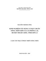 Kinh nghiệm xây dựng và đạt chuẩn nông thôn mới của xã phổng lái, huyện thuận châu, tỉnh sơn la 