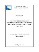 Vận dụng thẻ điểm cân bằng (BSC) trong việc đánh giá thành quả hoạt động tại tổng công ty dược việt nam 