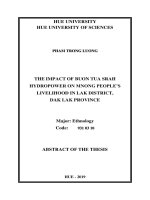Sinh kế của người mnông dưới tác động của thủy điện buôn tua srah ở huyện lắk, tỉnh đắk lắk tt  tiếng anh 
