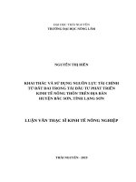 Khai thác và sử dụng nguồn lực tài chính từ đất đai trong tái đầu tư phát triển kinh tế nông thôn trên địa bàn huyện bắc sơn, tỉnh lạng sơn 