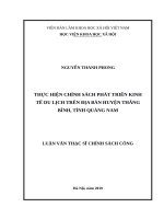 Thực hiện chính sách phát triển kinh tế du lịch trên địa bàn huyện thăng bình, tỉnh quảng nam 