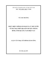 Thực hiện chính sách quản lý nhà nước về đất đai trên địa bàn huyện thăng bình, tỉnh quảng nam hiện nay 