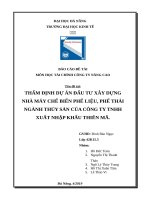 THẨM ĐỊNH dự án đẩu tư xây DỰNG NHÀ máy CHẾ BIẾN PHẾ LIỆU, PHẾ THẢI NGÀNH THỦY sản của CÔNG TY TNHH XUẤT NHẬP KHẨU PHÚ HÙNG
