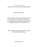 Nâng cao chất lượng quản lý rủi ro tín dụng hộ sản xuất và cá nhân tại ngân hàng nông nghiệp và phát triển nông thôn việt nam chi nhánh huyện đồng hỷ, thái nguyên 