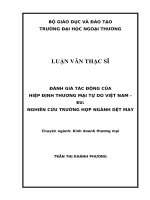 ĐÁNH GIÁ TÁC ĐỘNG CỦA HIỆP ĐỊNH THƯƠNG MẠI TỰ DO VIỆT NAM EU: NGHIÊN CỨU TRƯỜNG HỢP NGÀNH DỆT MAY