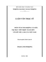 PHÂN TÍCH ẢNH HƯỞNG của đầu tƣ TRỰC TIẾP nƣớc NGOÀI đến vấn đề VIỆC làm của VIỆT NAM 