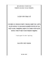 CƠ hội và THÁCH THỨC TRONG hợp tác GIỮA NGÂN HÀNG và DOANH NGHIỆP FINTECH tại VIỆT NAM TRƯỜNG hợp của TIMO với NGÂ 