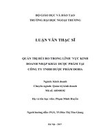 LUẬN văn THẠC sĩ quản trị rủi ro trong lĩnh vực kinh doanh nhập khẩu dược phẩm tại công ty TNHH dược phẩm doha 