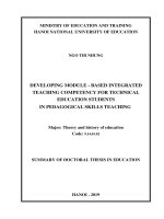 Phát triển năng lực dạy học tích hợp cho sinh viên đại học sư phạm kỹ thuật trong dạy học nghiệp vụ sư phạm theo tiếp cận mô đun tt tiếng anh 