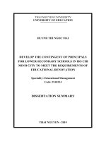 Phát triển đội ngũ hiệu trưởng trường trung học cơ sở thành phố hồ chí minh đáp ứng yêu cầu đổi mới giáo dục tt  tiếng anh 
