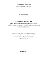 Quản lý hoạt động dạy học phát triển ngôn ngữ lứa tuổi 24 36 tháng tuổi ở trường mầm non hoa kỳ quận thanh xuân, thành phố hà nội 