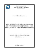 Kiểm soát thuế thu nhập doanh nghiệp đối với các doanh nghiệp có giao dịch liên kết tại Cục thuế thành phố Đà Nẵng