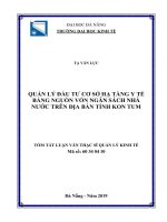 Quản lý đầu tư cơ sở hạ tầng y tế bằng nguồn vốn ngân sách nhà nước trên địa bàn tỉnh kon tum 