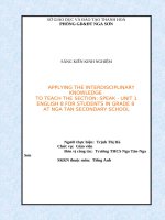 Applying the interdisciplinary knowledge to teach the section speak  unit 1  english 8 for the students in grade 8 at nga tan secondary school 