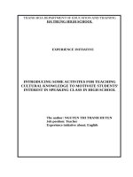 Introducing some activities for teaching cultural knowledge to motivate students’ interest in speaking class in high school 