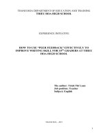 HOW TO USE “PEER FEEDBACK” EFFECTIVELY TO IMPROVE WRITING SKILL FOR 10TH GRADERS AT THIEU HOA HIGH SCHOOL 