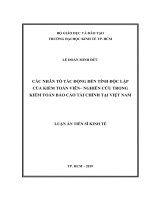 Các nhân tố tác động đến tính độc lập của kiểm toán viên – nghiên cứu trong kiểm toán báo cáo tài chính tại việt nam 