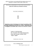 Applying some techniques to teach speaking skill through adapting activities for while  speaking part in english 10 