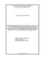 Kinh nghiệm rèn kỹ năng tiếp nhận và tạo lập văn bản cho nhóm học sinh giỏi góp phần nâng cao chất lượng bồi dưỡng học sinh giỏi môn ngữ 