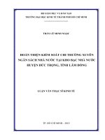 Hoàn thiện kiểm soát chi thường xuyên ngân sách nhà nước tại kho bạc nhà nước huyện đức trọng, tỉnh lâm đồng 