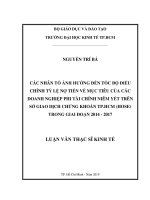 Các nhân tố ảnh hưởng đến tốc độ điều chỉnh tỷ lệ nợ tiến về mục tiêu của các doanh nghiệp phi tài chính niêm yết trên sở giao dịch chứng khoán TP HCM (HOSE) trong giai đoạn 2014 – 2017 