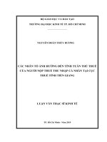 Các nhân tố ảnh hưởng đến tính tuân thủ thuế của người nộp thuế thu nhập cá nhân tại cục thuế tỉnh tiền giang 