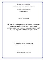 Các nhân tố ảnh hưởng đến việc vận dụng bảng điểm cân bằng (BSC   balanced scorecard) đối với các doanh nghiệp nhỏ và vừa tại thành phố hồ chí minh 