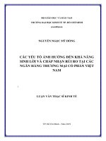 Các yếu tố ảnh hưởng đến khả năng sinh lời và chấp nhận rủi ro tại các ngân hàng thương mại cổ phần việt nam 