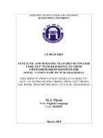 SYNTACTIC AND SEMANTIC FEATURES OF ENGLISH VERB ‘GET’ WITH REFERENCE TO THEIR VIETNAMESE EQUIVALENTS IN THE NOVEL ‘VANITY FAIR’ BY w m THACKERAY  