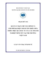 Quản lý hạn chế tài chính và chi phí đại diện nhằm tối thiểu hóa thiếu hiệu quả đầu tư của các doanh nghiệp niêm yết tại thị trường việt nam 