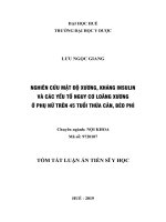 Nghiên cứu mật độ xương, kháng insulin và các yếu tố nguy cơ loãng xương ở phụ nữ trên 45 tuổi thừa cân, béo phì tt 