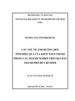 Các yếu tố ảnh hưởng đến tính hiệu quả của kiểm toán nội bộ trong các doanh nghiệp trên địa bàn thành phố hồ chí minh 