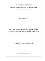 Các yếu tố tác động đến số thu thuế của các nước thu nhập trung bình thấp 