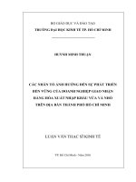 Các nhân tố ảnh hưởng đến sự phát triển bền vững của doanh nghiệp giao nhận hàng hóa xuất nhập khẩu vừa và nhỏ trên địa bàn thành phố hồ chí minh 